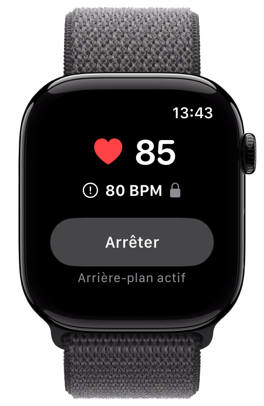 Beat Watcher en Mode arrière-plan affichant 85 BPM avec un seuil réglé sur 80